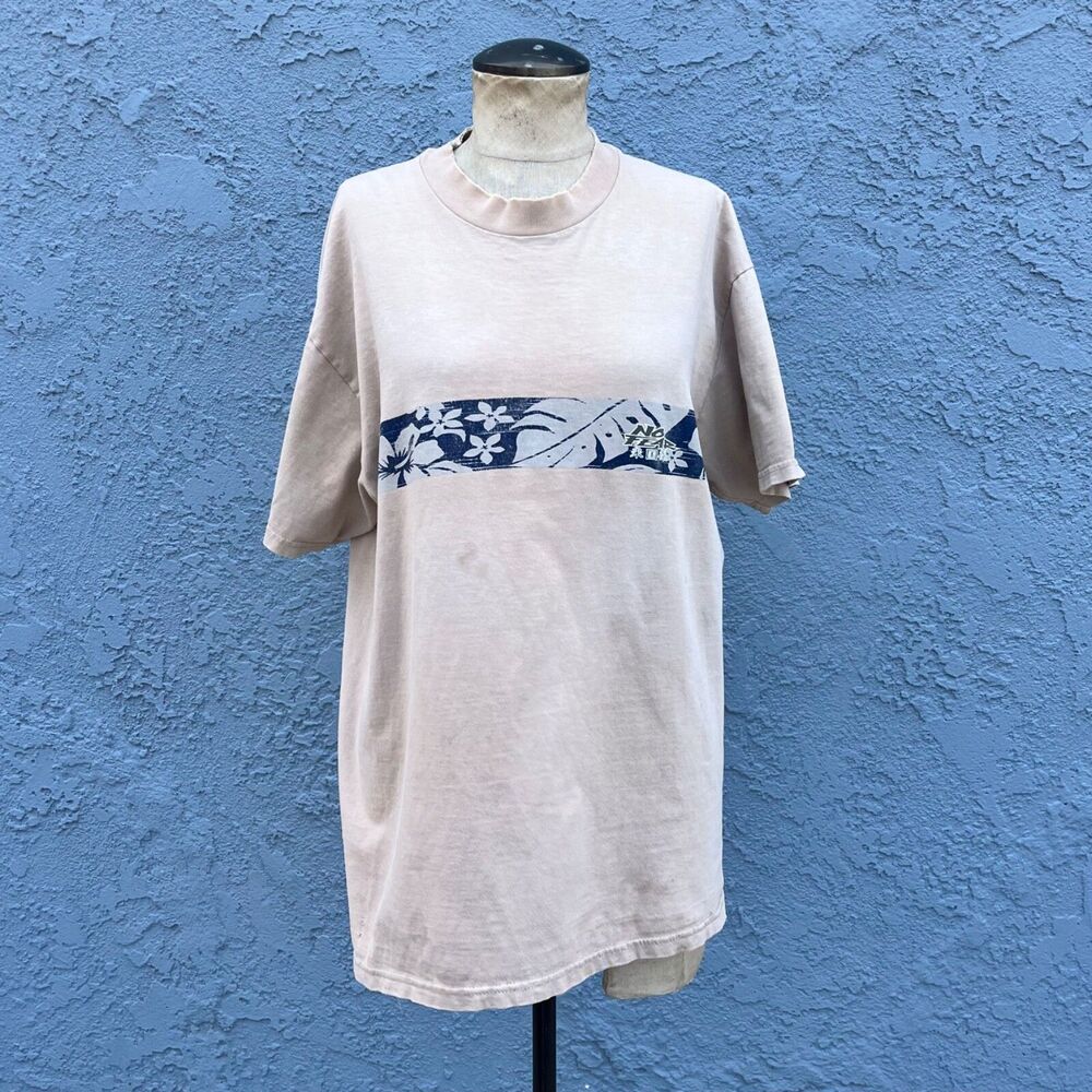 Vintage 90s NO FEAR T-Shirt Mens Large Beige Distressed Skater